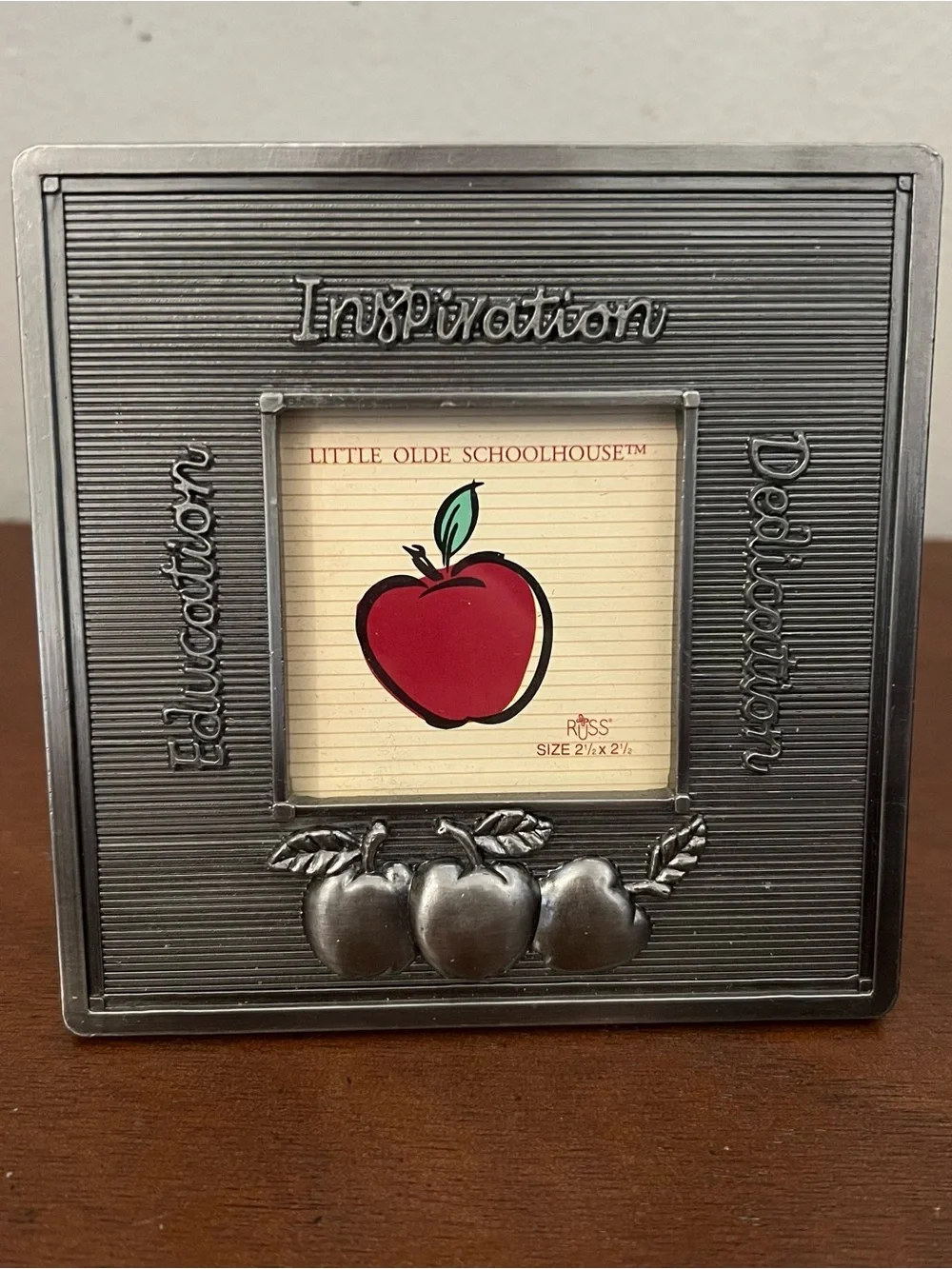 Student Teacher End of Year Silver Apple Square Photo Frame‎ Gift Like New